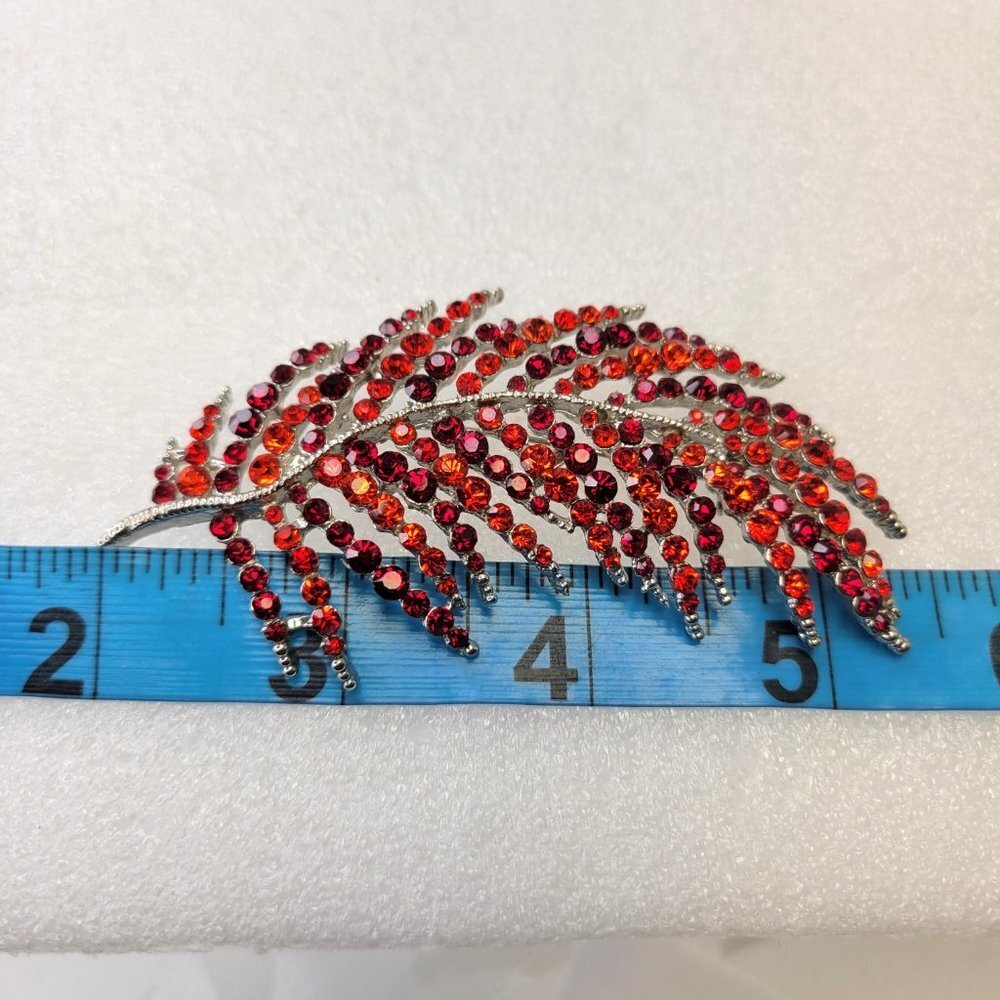 Red Rhinestone Leaf Brooch - Picture 12 of 13